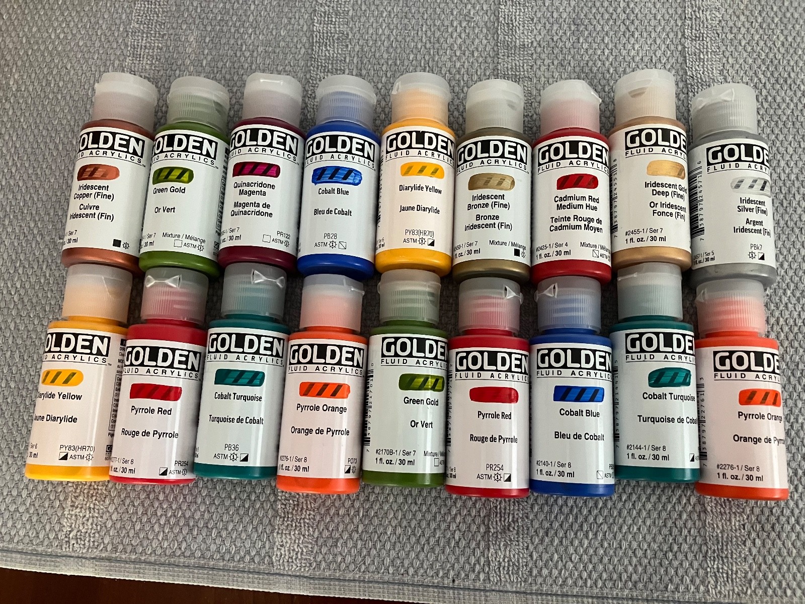 (18) Golden Fluid Acrylics 1 fl. oz/30 ml Lot Of 18 Sealed all HIGH SERIES