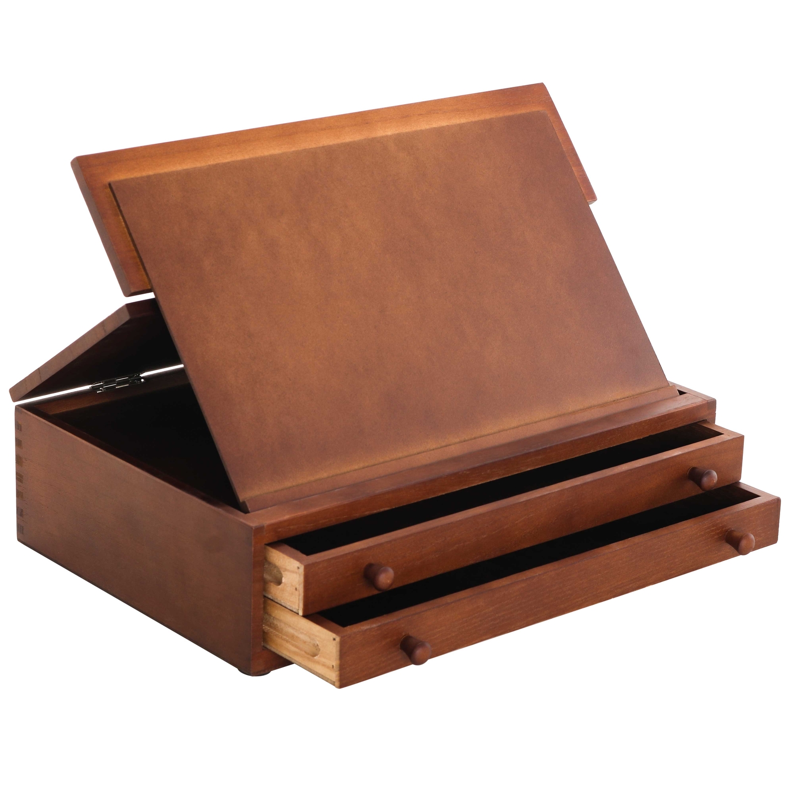 US Art Supply 2-Drawer Adjustable Wooden Storage Box with Fold Up Drawing Easel