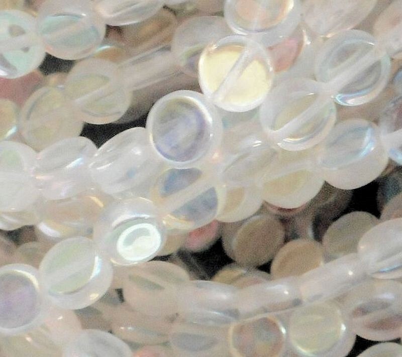 100 Aurora Borealis Crystal Czech Pressed Glass 6mm Flat Coin Beads 0.8mm Hole *