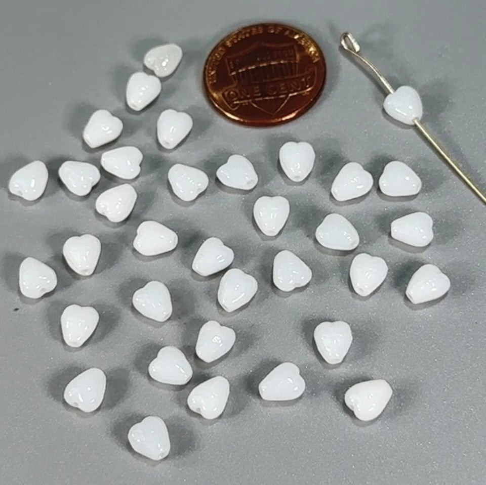 Czech Glass Broken Heart Beads 6mm White Alabaster Pressed Beads 36 pcs K052