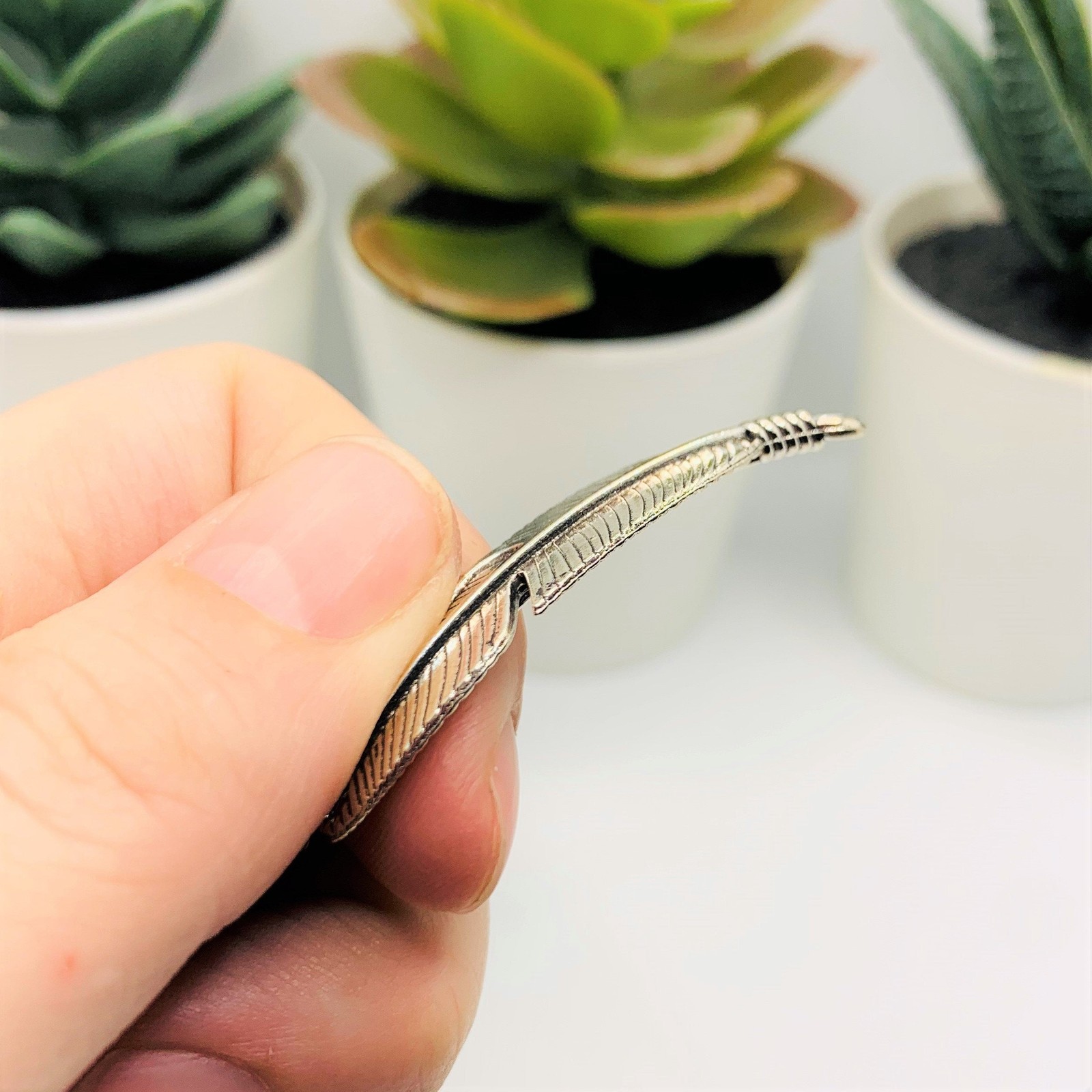 Silver Feather Connector Charms, 45x11mm – US Seller