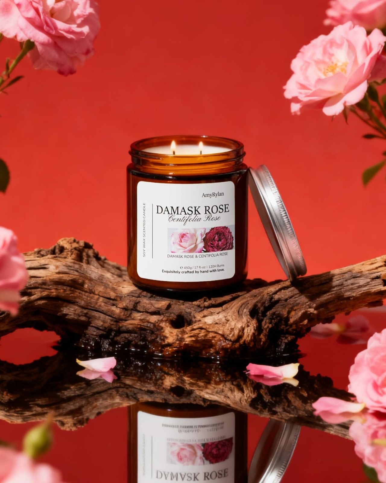 2 Wicks 17oz Large Non-Toxic Soy Wax Scented Candle, Damask Rose&Centifolia R…