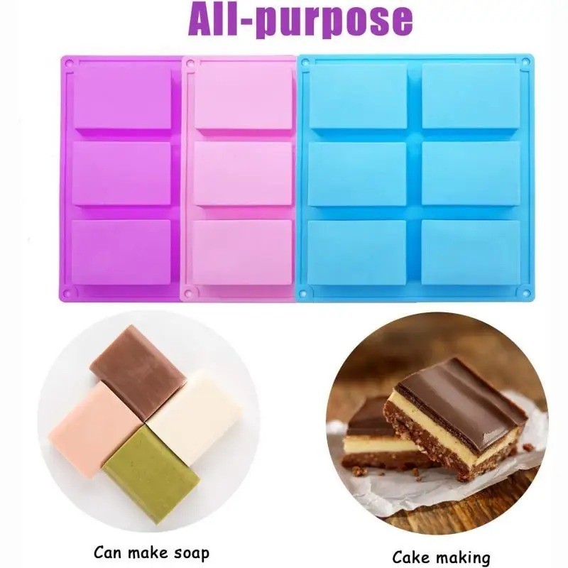 6 Cavity Rectangle Silicone Soap Making Molds DIY Mold Cake Bakeware Mould Tool