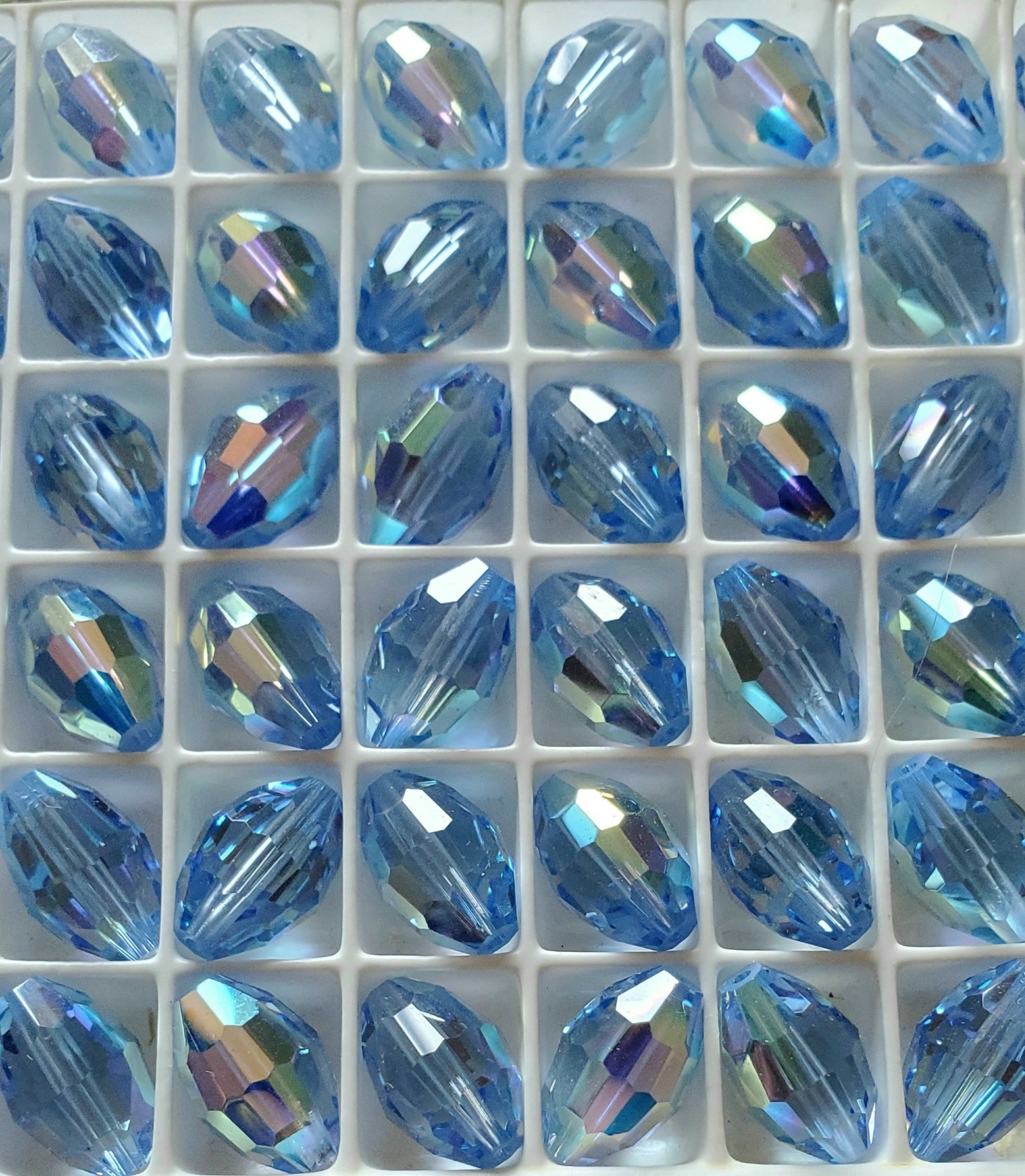 Vintage Swarovski 5200 12x8mm Oval beads, Light Sapphire AB (6pcs)