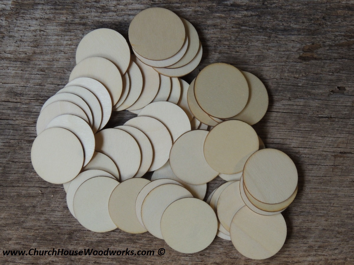 50 count 1.5 inch wood CIRCLE shape DIY 1-1/2 inch wooden coin craft piece round