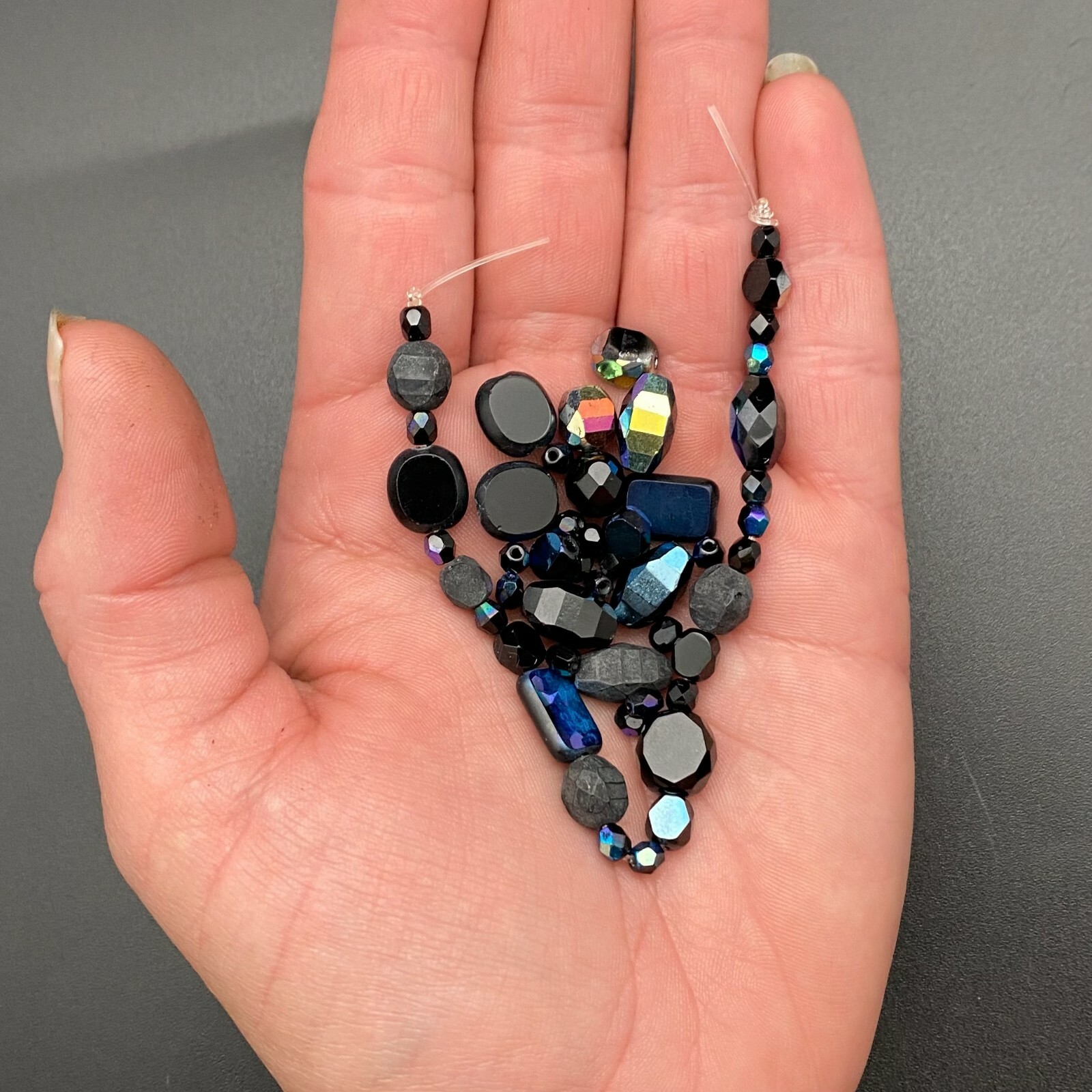 Multi-Shaped Assortment Black With AB Finish Czech Glass Beads (BLKCG58)
