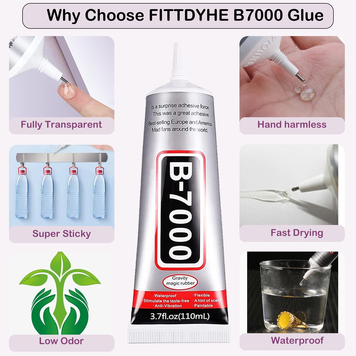 3.7oz B7000 Rhinestone Clear Glue for Jewelry Making, 110 ml Multipurpose Adh…
