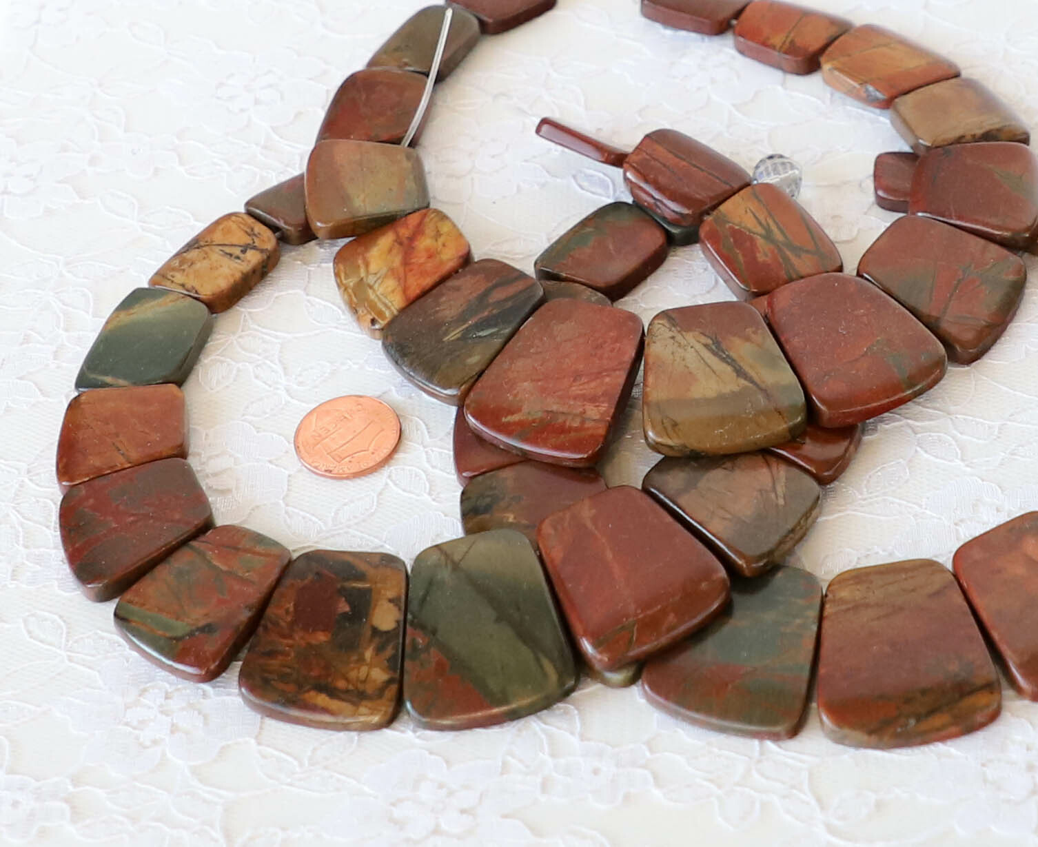15pcs SET Picasso Picture Creek Jasper trapezoidal graduated gemstone Beads