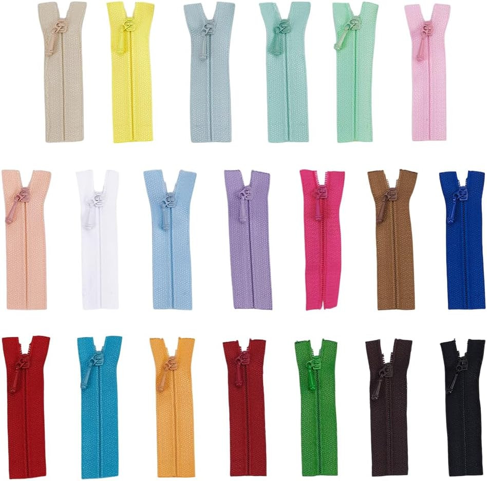 20 PCS Tiny Zippers for Doll Sewing Clothes 2.36 inch Long 20 Colors Nylon Zippe