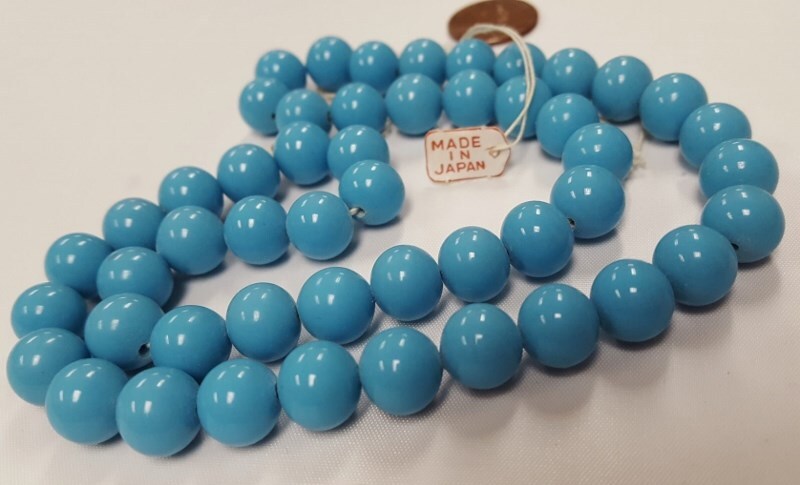 50 VINTAGE JAPAN CHERRY BRAND GLASS BLUE TURQUOISE 10mm SMOOTH ROUND BEADS 4629T