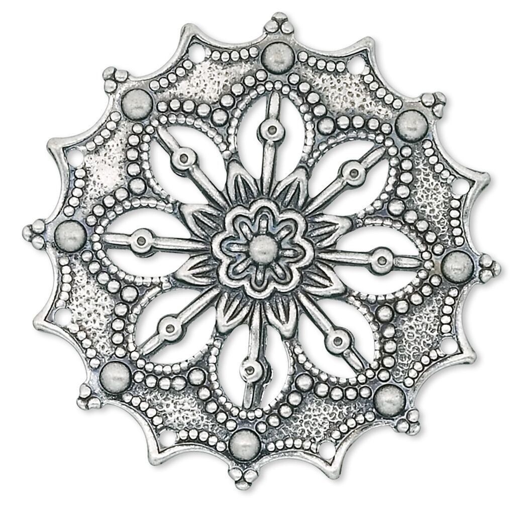 Focal, 10 Antiqued Silver Plated Brass 34x34mm Filigree Flower Connectors
