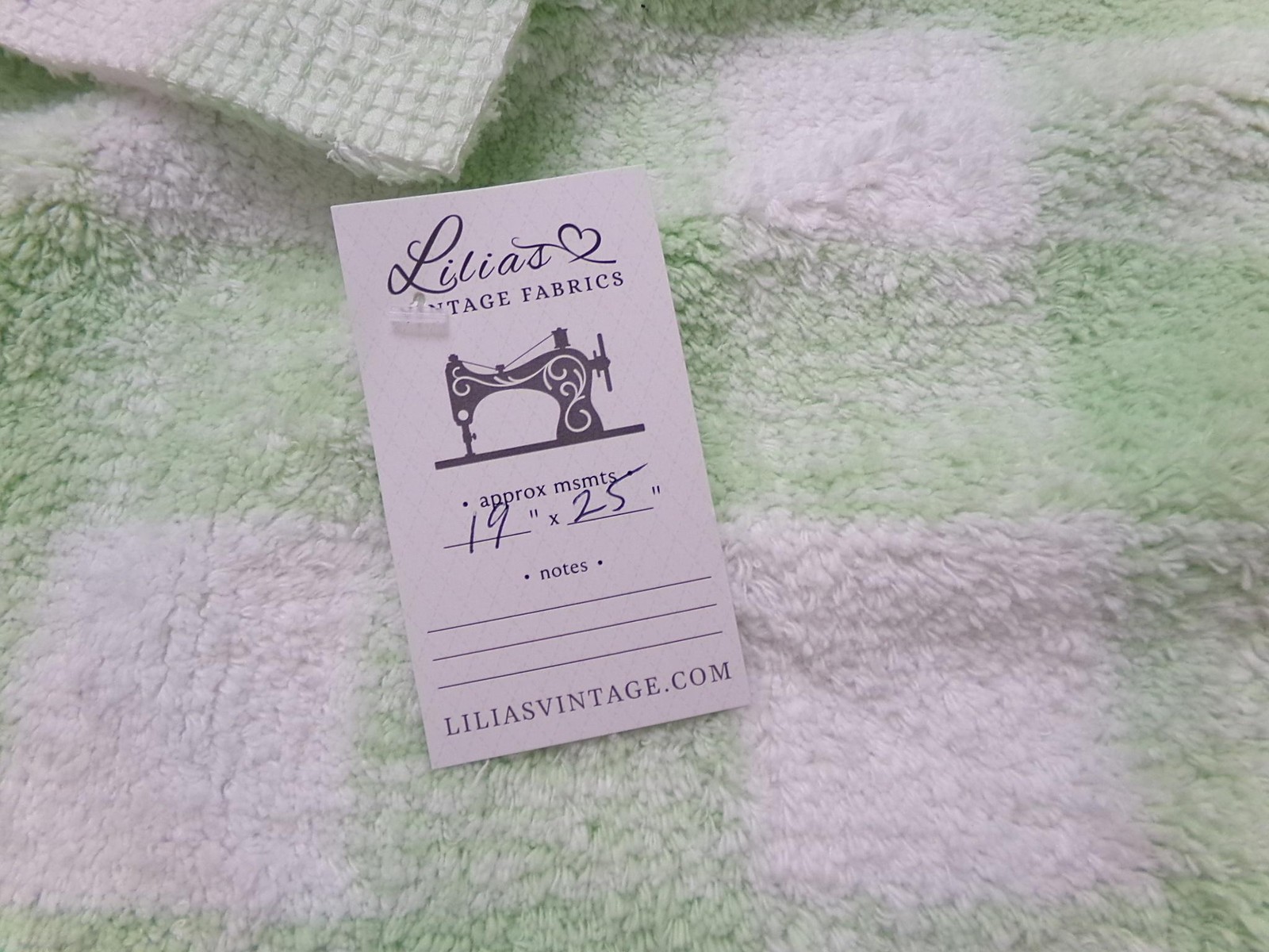 cuddly green gingham vtg terry chenille fabric soft cotton blend 19×25″