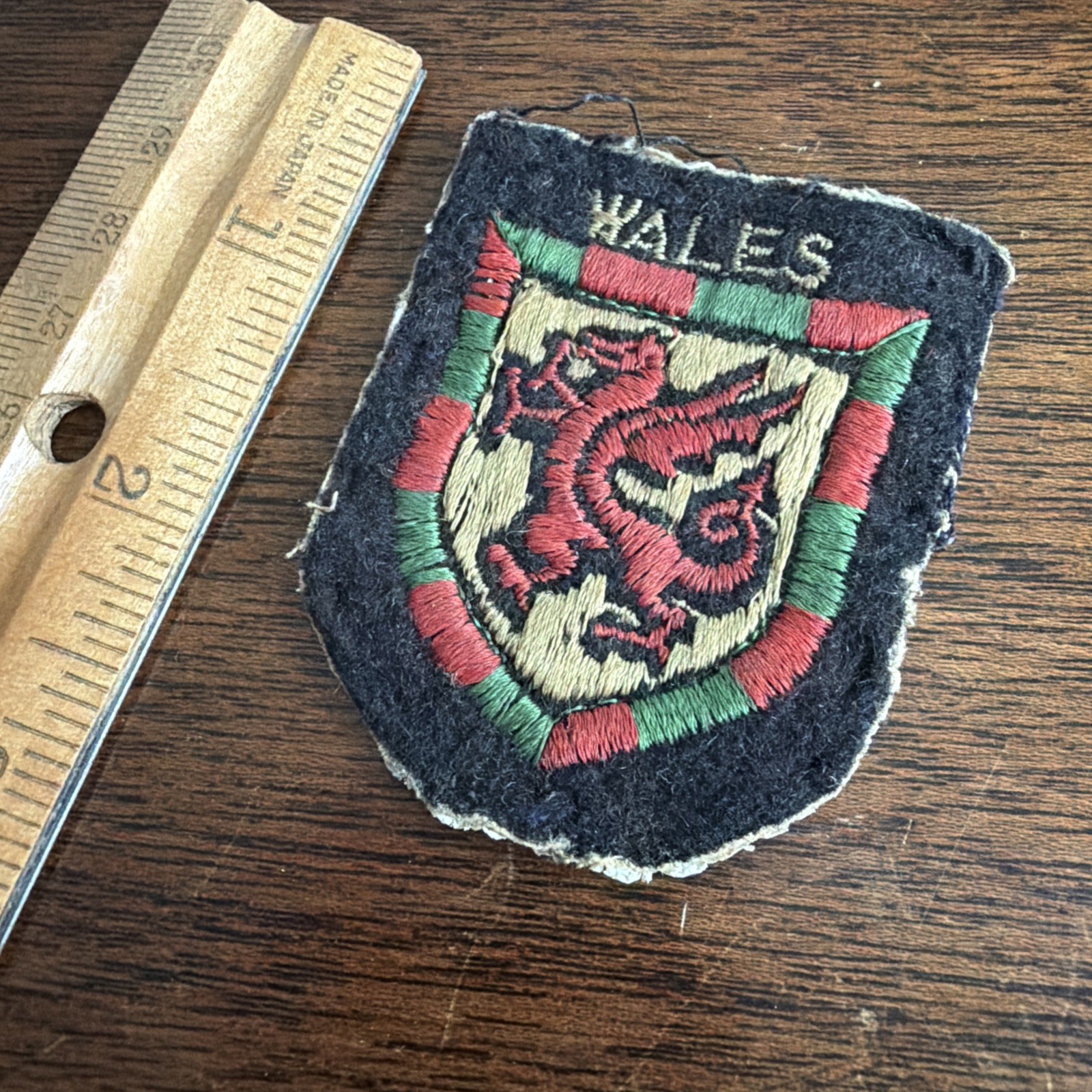 1960s Wales United Kingdom Dragon Passant Shield Felt Patch England UK Souvenir