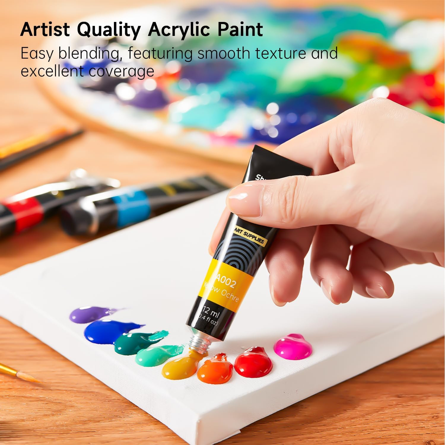 Acrylic Paint Set, 15 X 12Ml Tubes Artist Quality Non Toxic Rich Pigments Colors