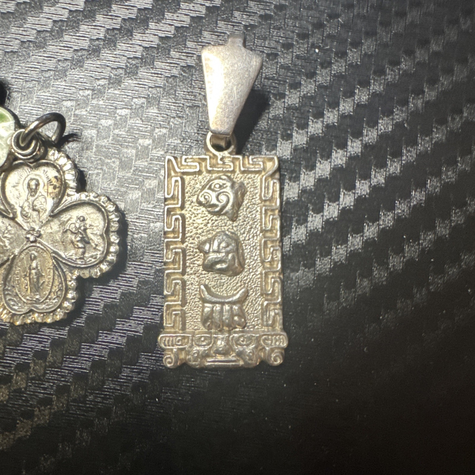 Sterling Silver Charm Pendant Medals – 4-Way Clover & Mayan Hieroglyphic Symbols