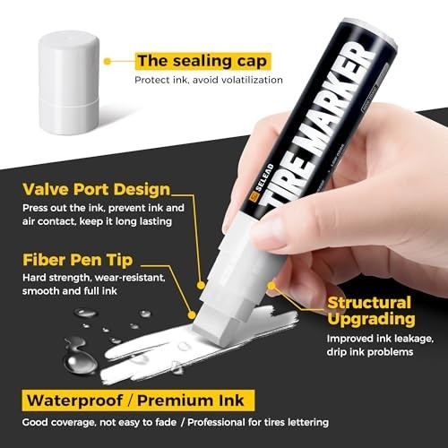 SELEAD Jumbo Tire Marker White – 4 Pack 15mm Wide Tip Paint Pens for Car Tire…