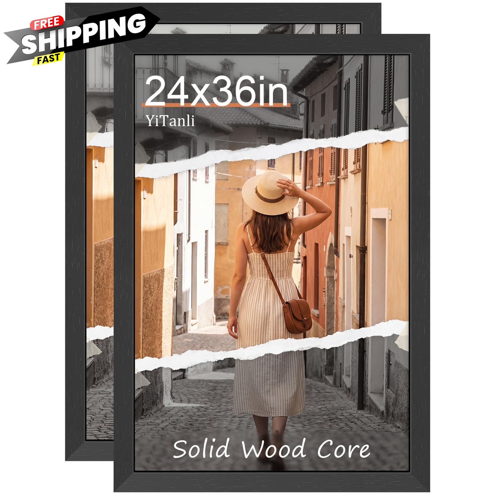YiTanli Solid Wood 24×36 Poster Frame 2 Pack, Black 2