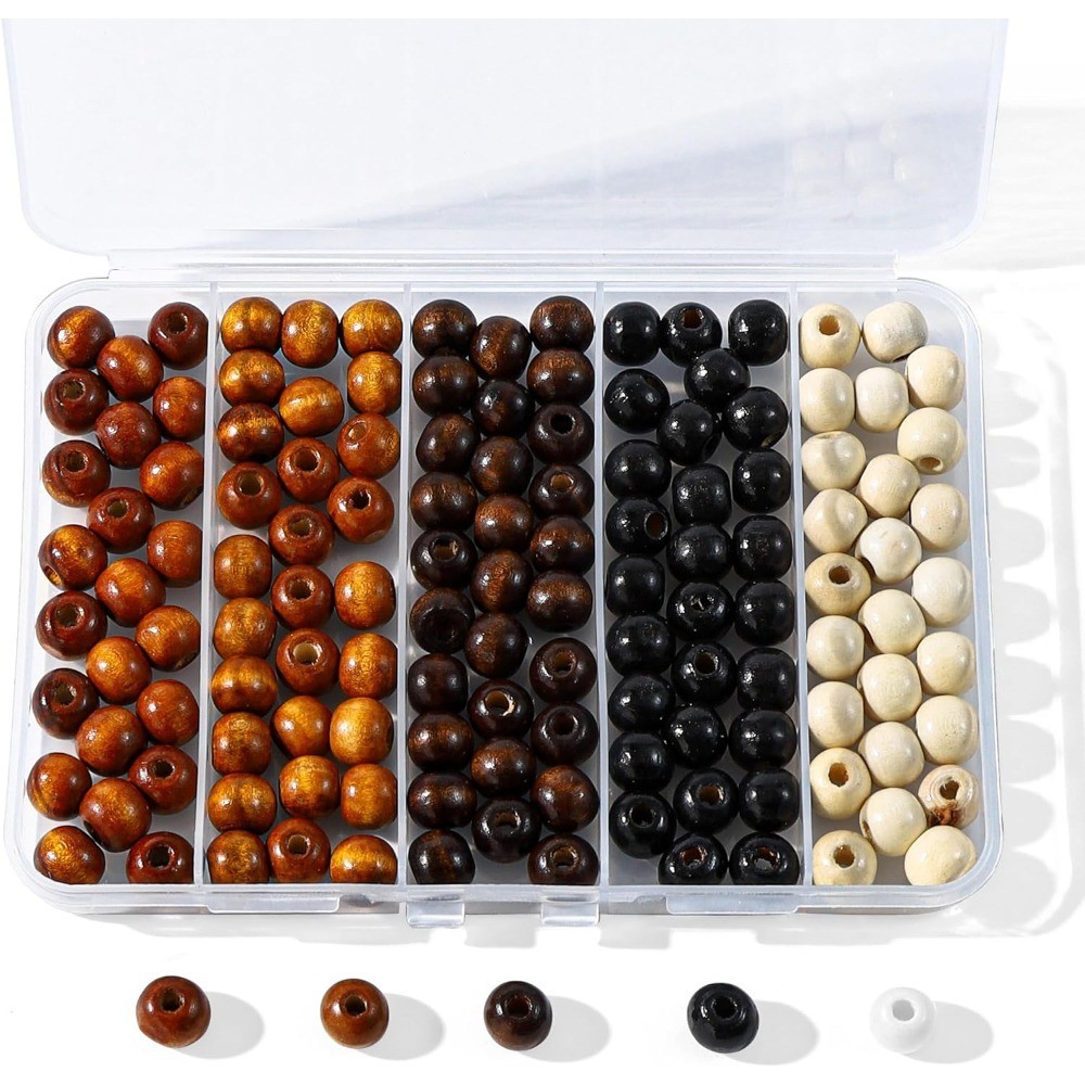 Large Hole Wood Beads for Crafts Vintage Unfinished Wood Hair Beads 5 Colors