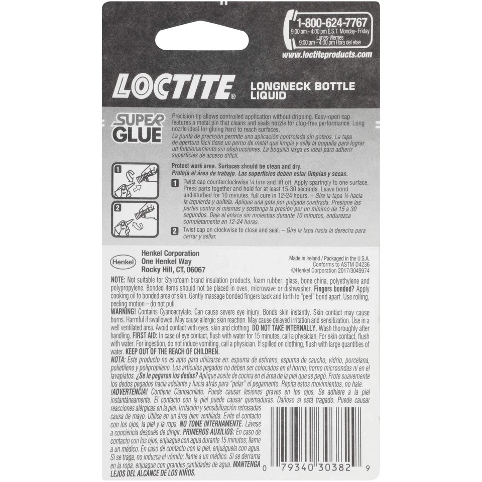Loctite Super Glue Liquid Longneck Bottle, Clear, 0.35 fl oz Bottle, 2 Pack –