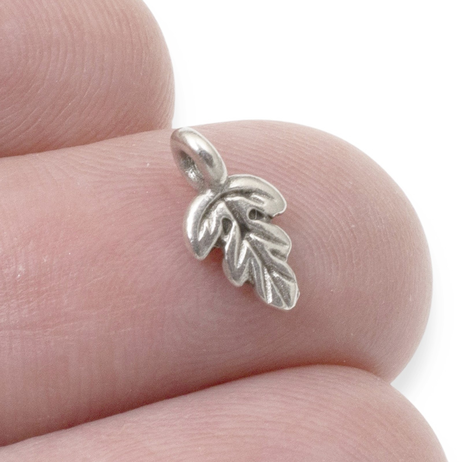 5 Petite Silver Oak Leaf Charms – Detailed Silver-Plated & Large Hole for Cord