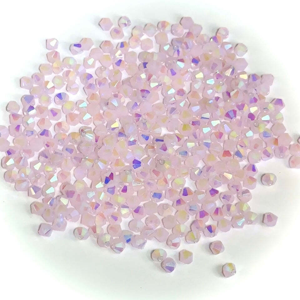 Light Rose OPAL Marvel-AB Czech Glass MC Bicones Beads 4mm milky pink crystals