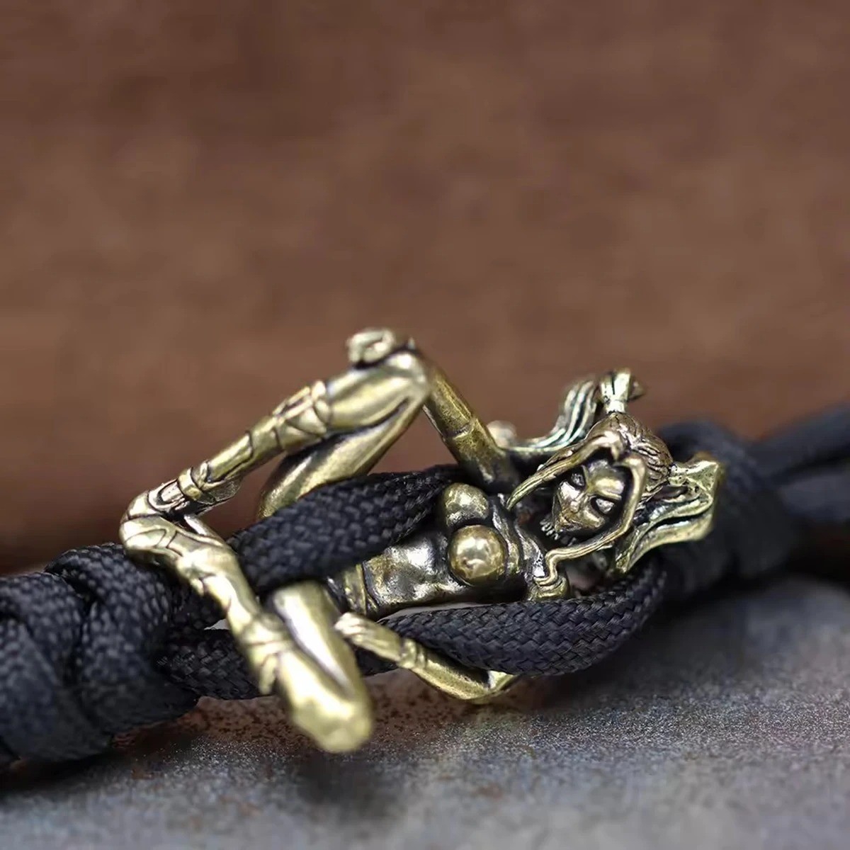 Vintage Brass Girl Figure Paracord Bead DIY Lanyard Pendant Keychain Charm