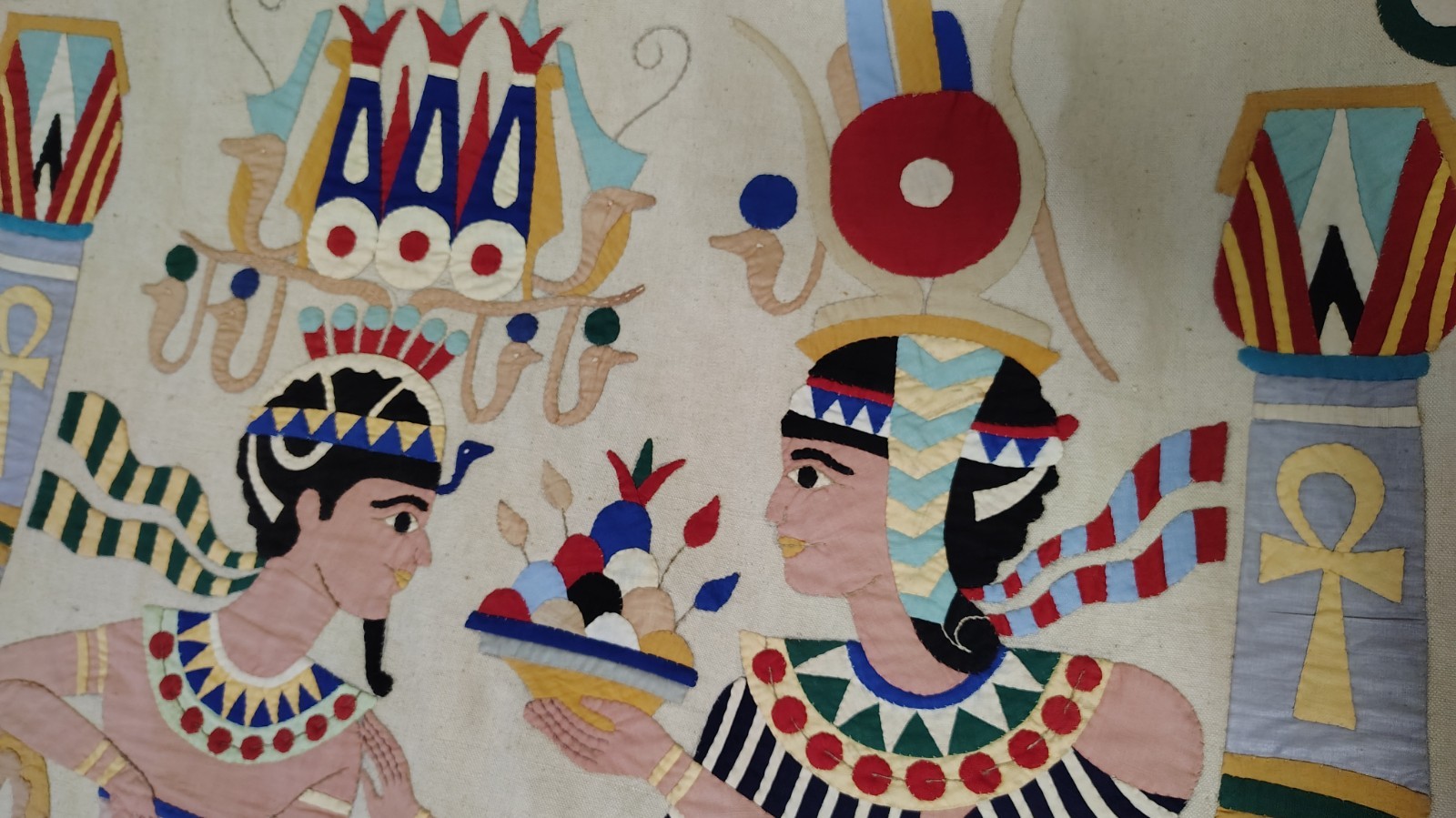 Historical Hand Stitched Early Vintage Table Runner Appliqued Egyptian Designs