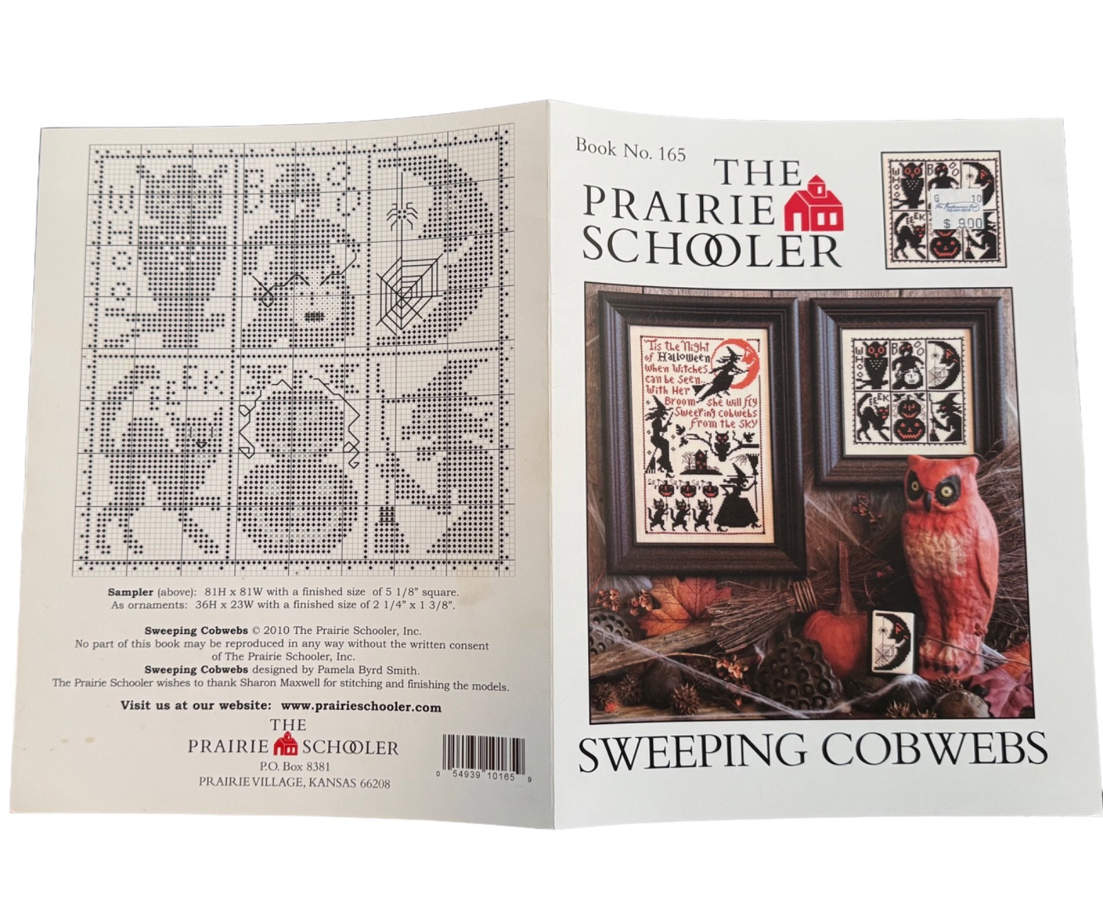 Prairie Schooler Cross Stitch 165 Halloween Sweeping Cobwebs Cats Moon Webs