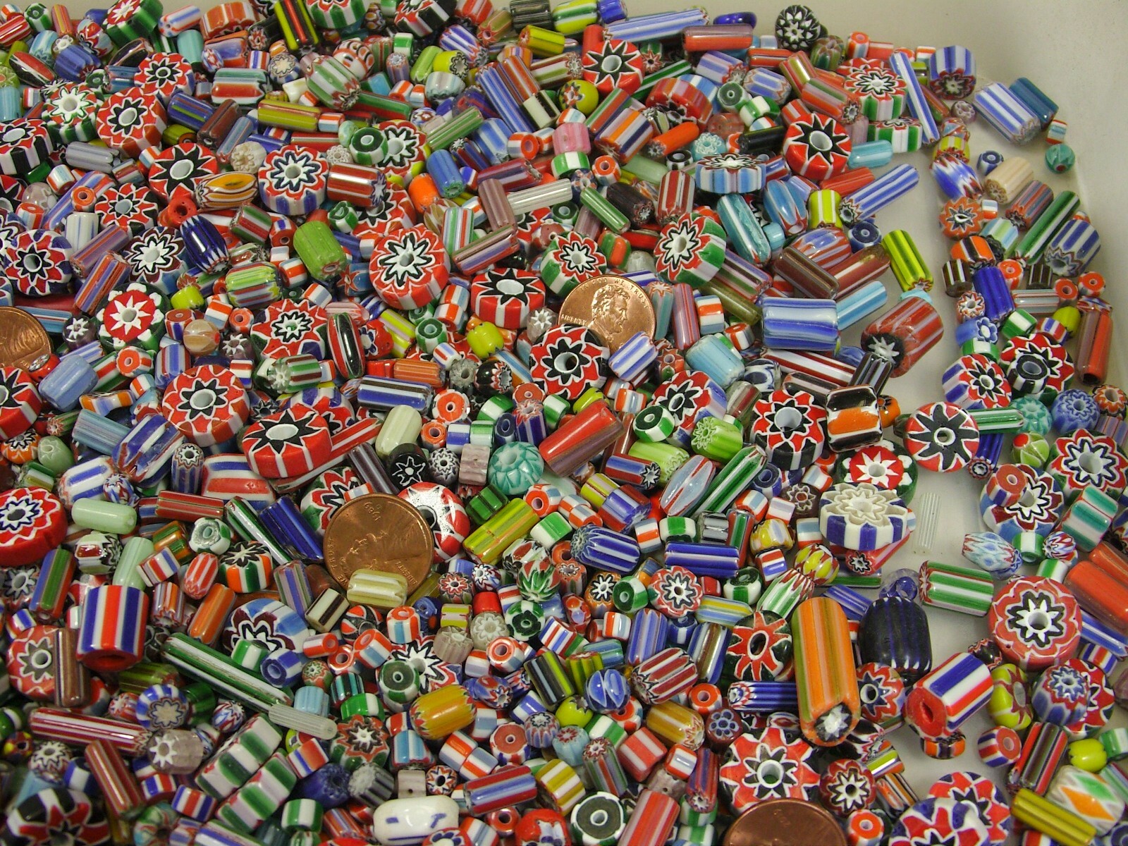 2 Pounds Assorted Shapes & Sizes India Handmade Chevron Glass Beads Lot (KK-87)