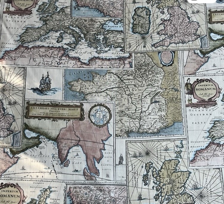 Mulberry Home Bohemian Travels Fabric, Map, Linen, 3 Yards