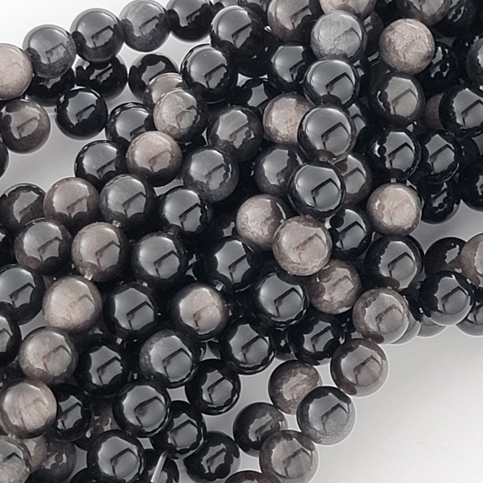 Silver Obsidian Beads Gemstone Natural Smooth Crystal Round 4Mm 6Mm 8Mm 10Mm