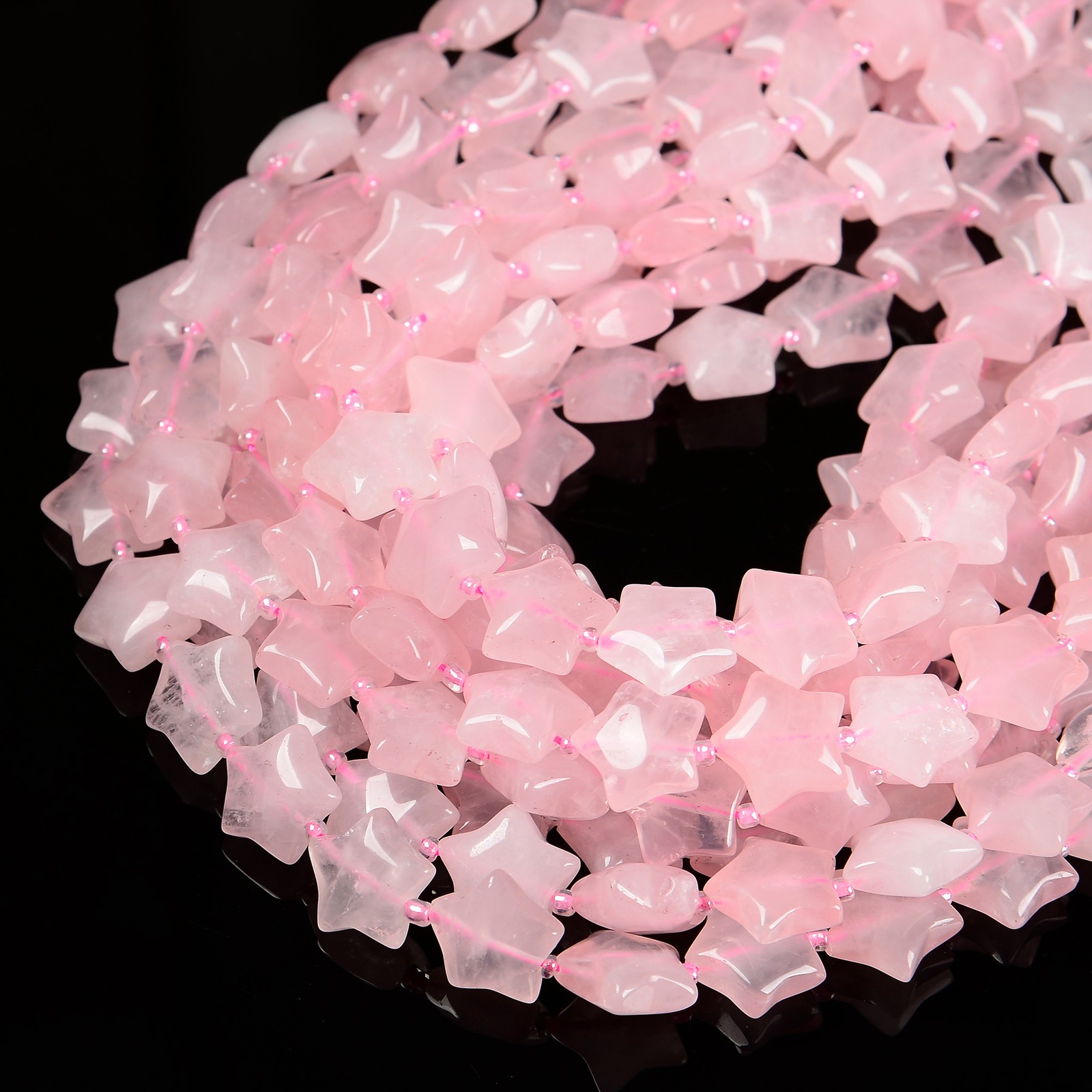 Natural Rose Quartz Five-Pointed Star Shape Beads Size 15mm 15.5” Strand