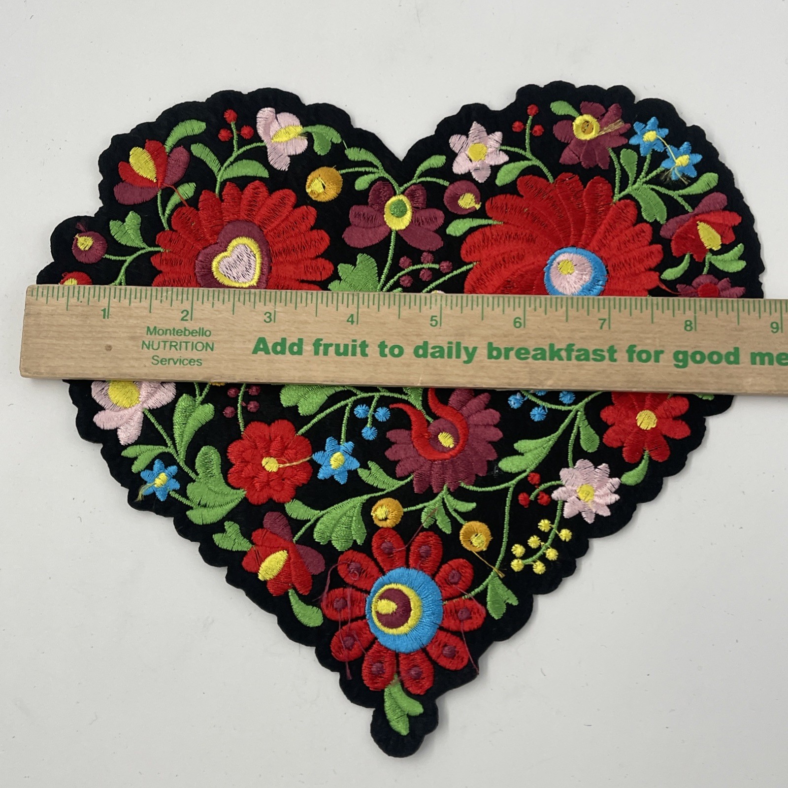 Heart Shaped With Roses Accents XL Patch: Quality Embroidery, Iron On, 9” X 8”