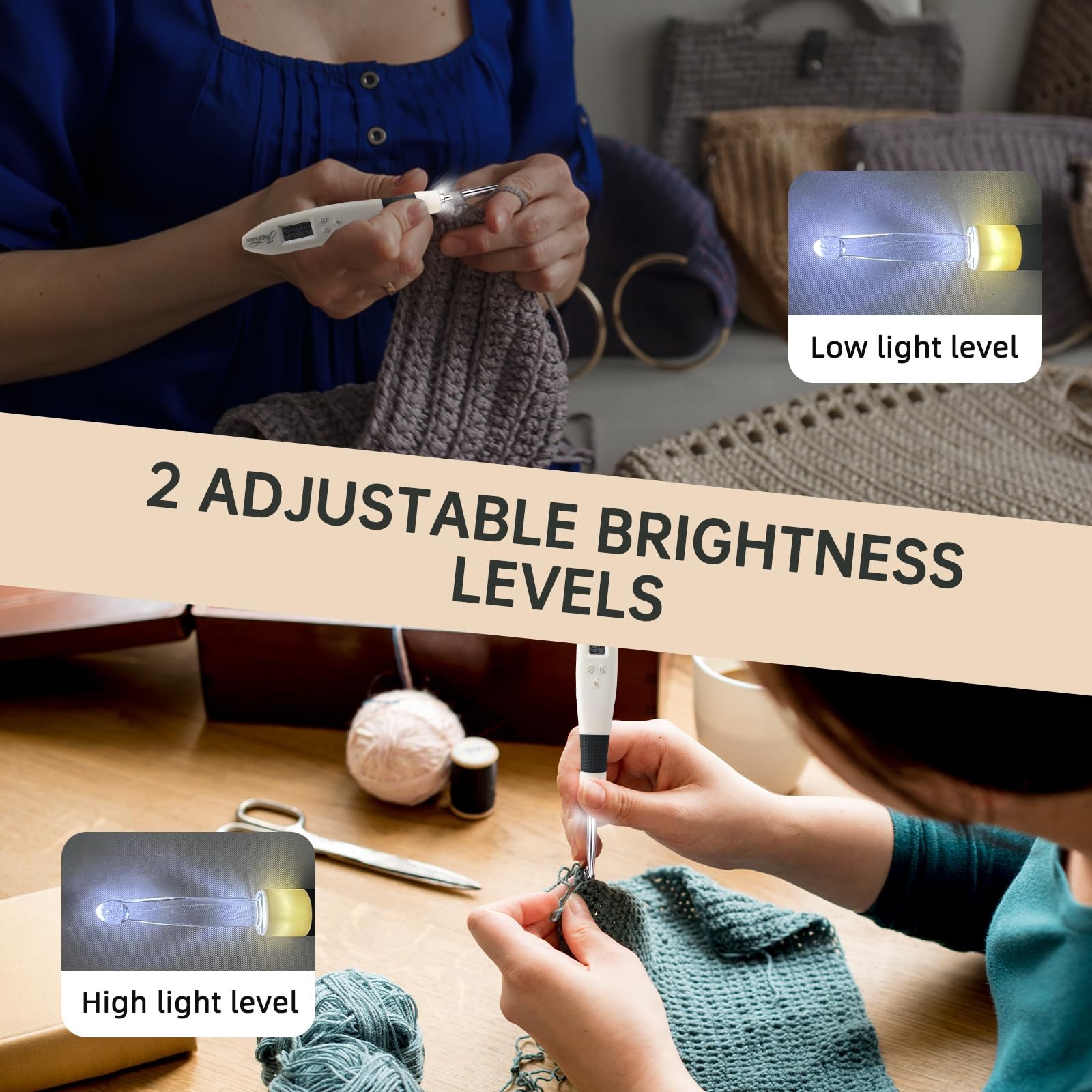 24 in 1 Light Up Crochet Hook Set,Lighted Crochet Hooks with Counter,Counting…