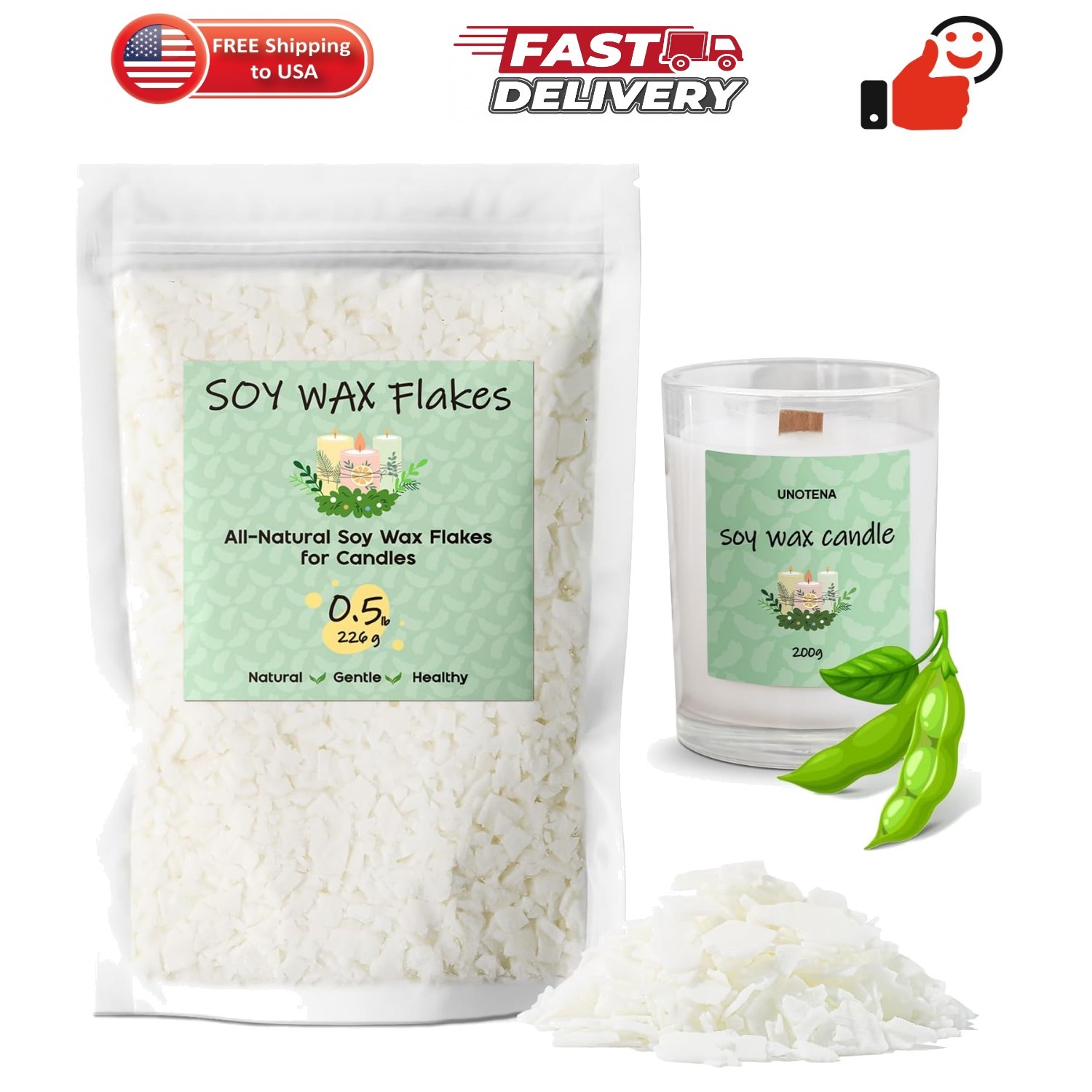 Soy Wax Flakes for Candle Making, Natural Candle Wax, Farm-Sourced, No Additi…