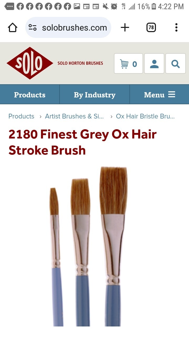 SOLO HORTON 2180 Finest Grey Ox Hair Stroke Brush 1 Dozen 1/8 in size.