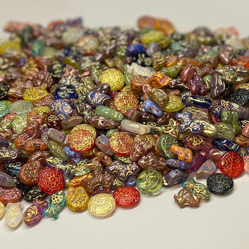 100g Vintage Pressed Glass Beads, Hand-Painted Gold, Jewelry Making