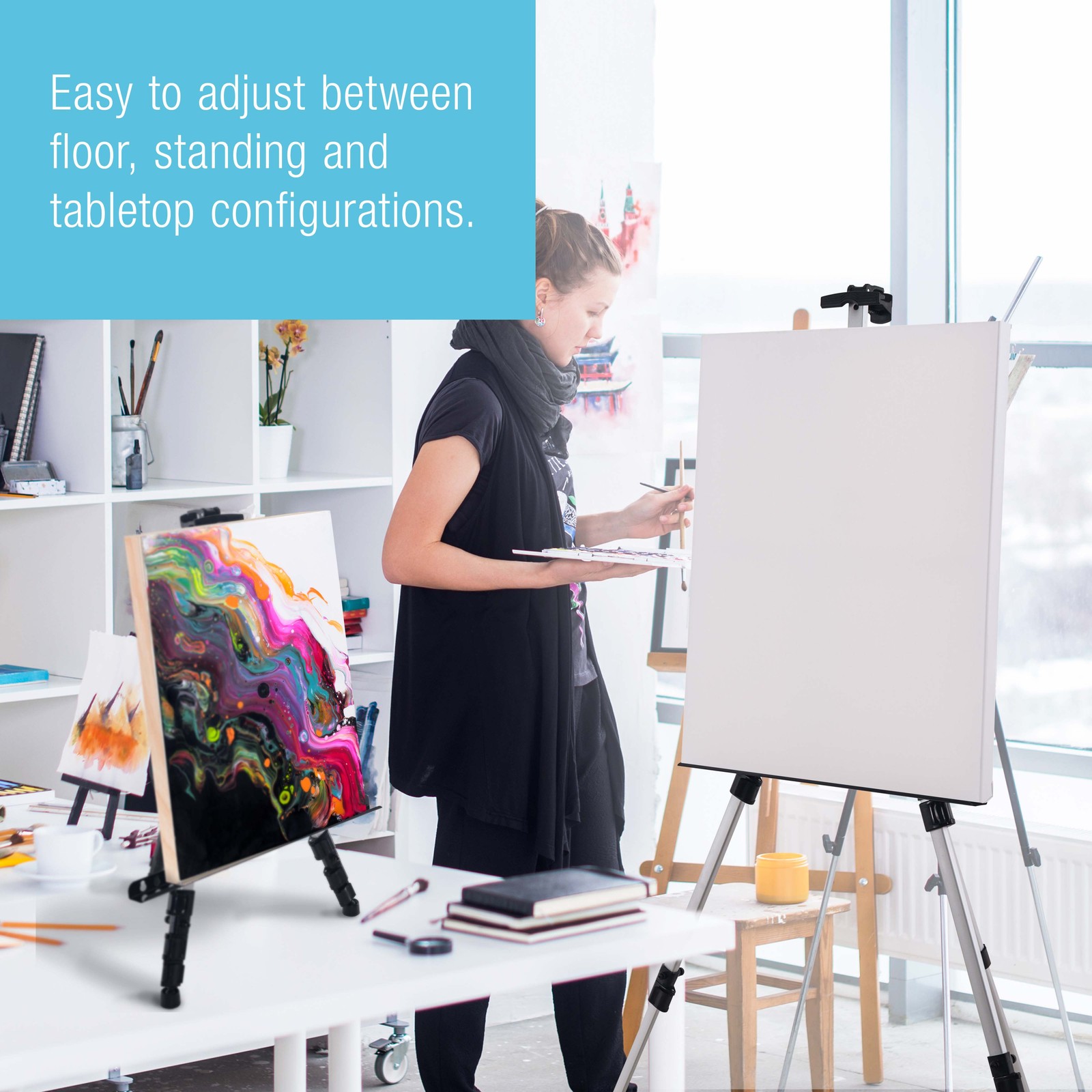 66″ Silver Aluminum Adjustable Artist Field Display Easel Tripod Stand, Tabletop