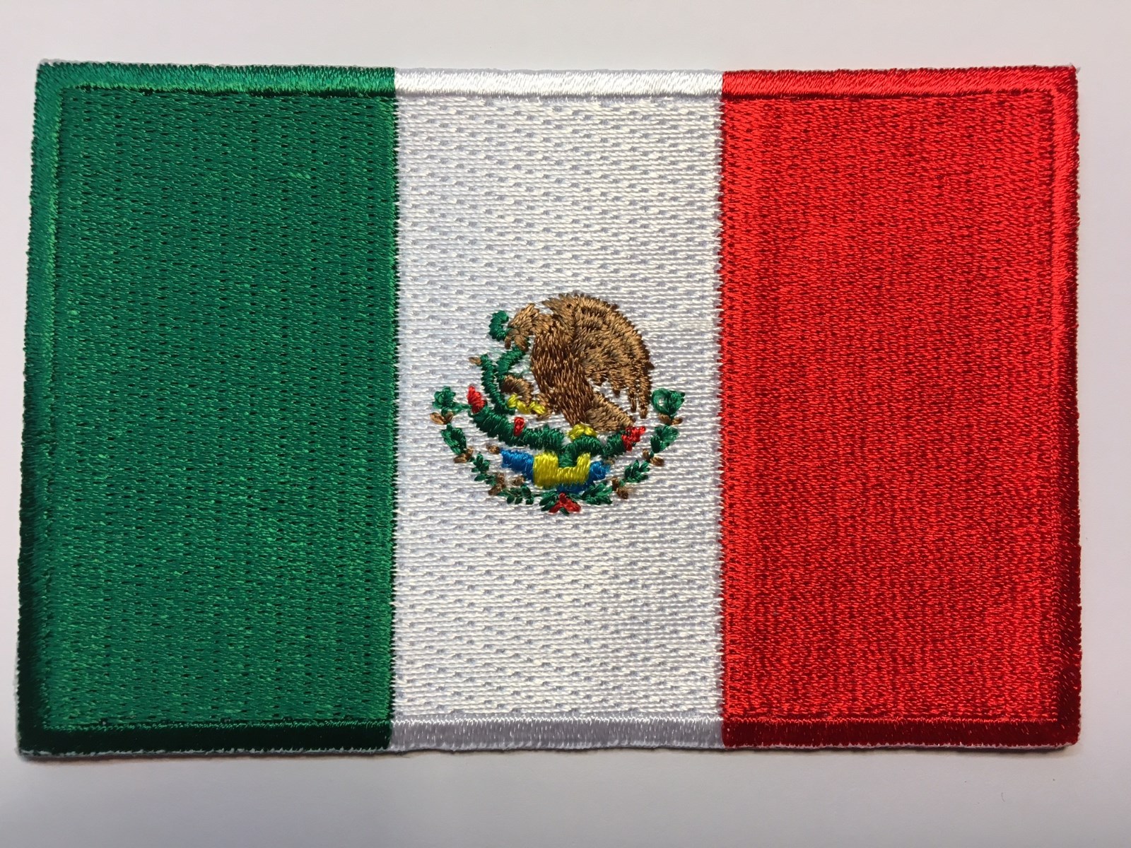 MEXICAN FLAG PATCH IRON-ON SEW-ON EMBROIDERED MEXICO EMBLEM (3½ x 2¼”)- HI QLTY!