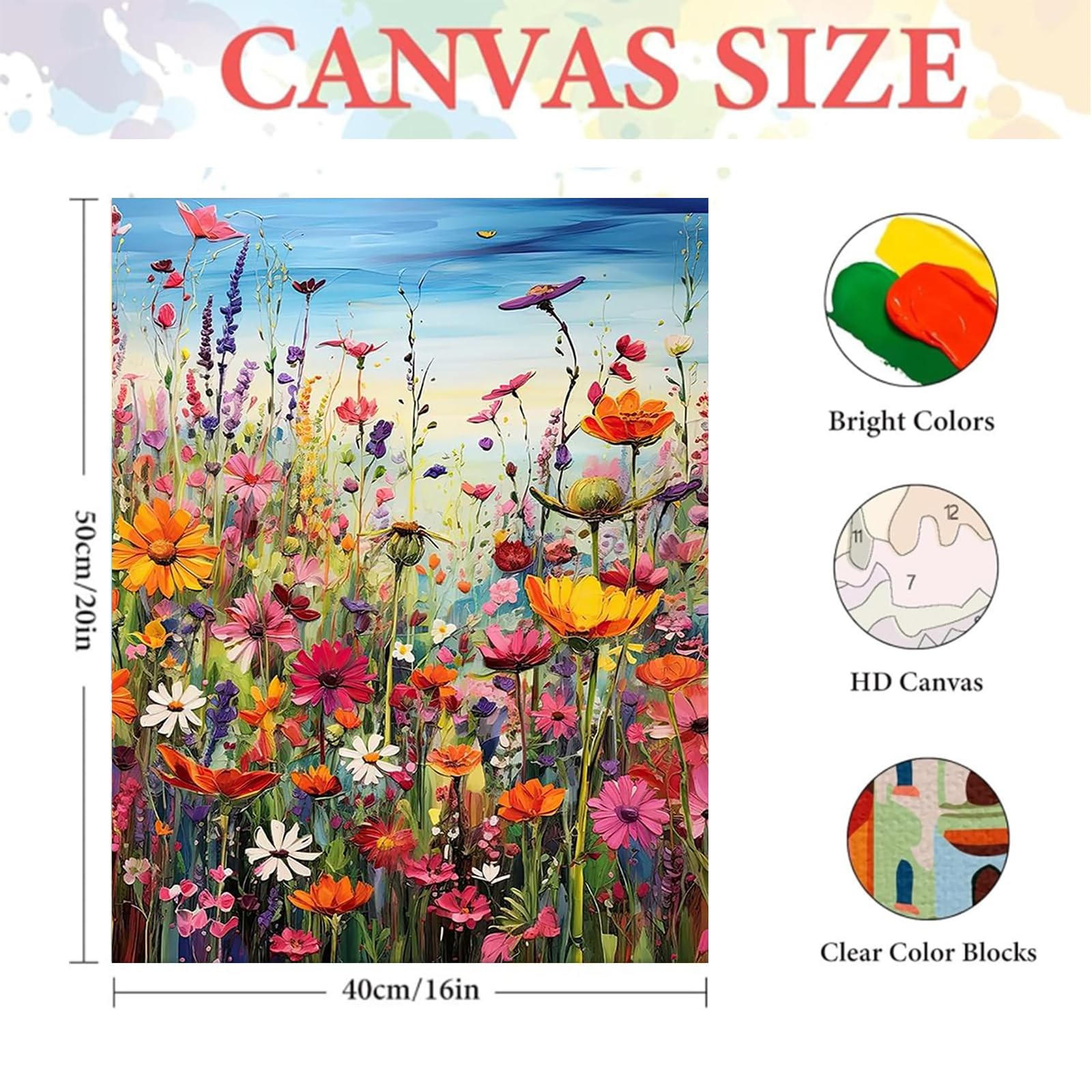 Wildflower Paint by Numbers Kit for Adults 16×20 Inch Canvas Art