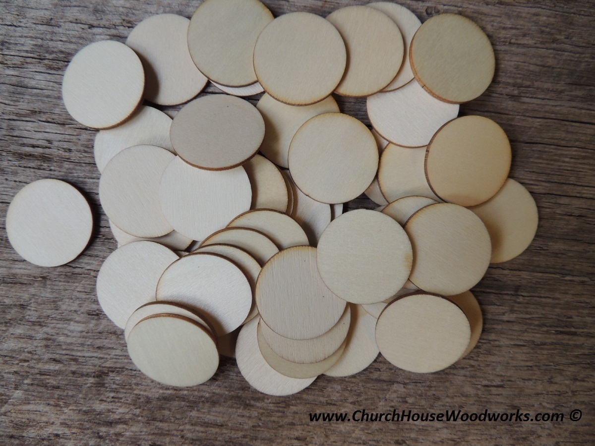 50 count 1.5 inch wood CIRCLE shape DIY 1-1/2 inch wooden coin craft piece round