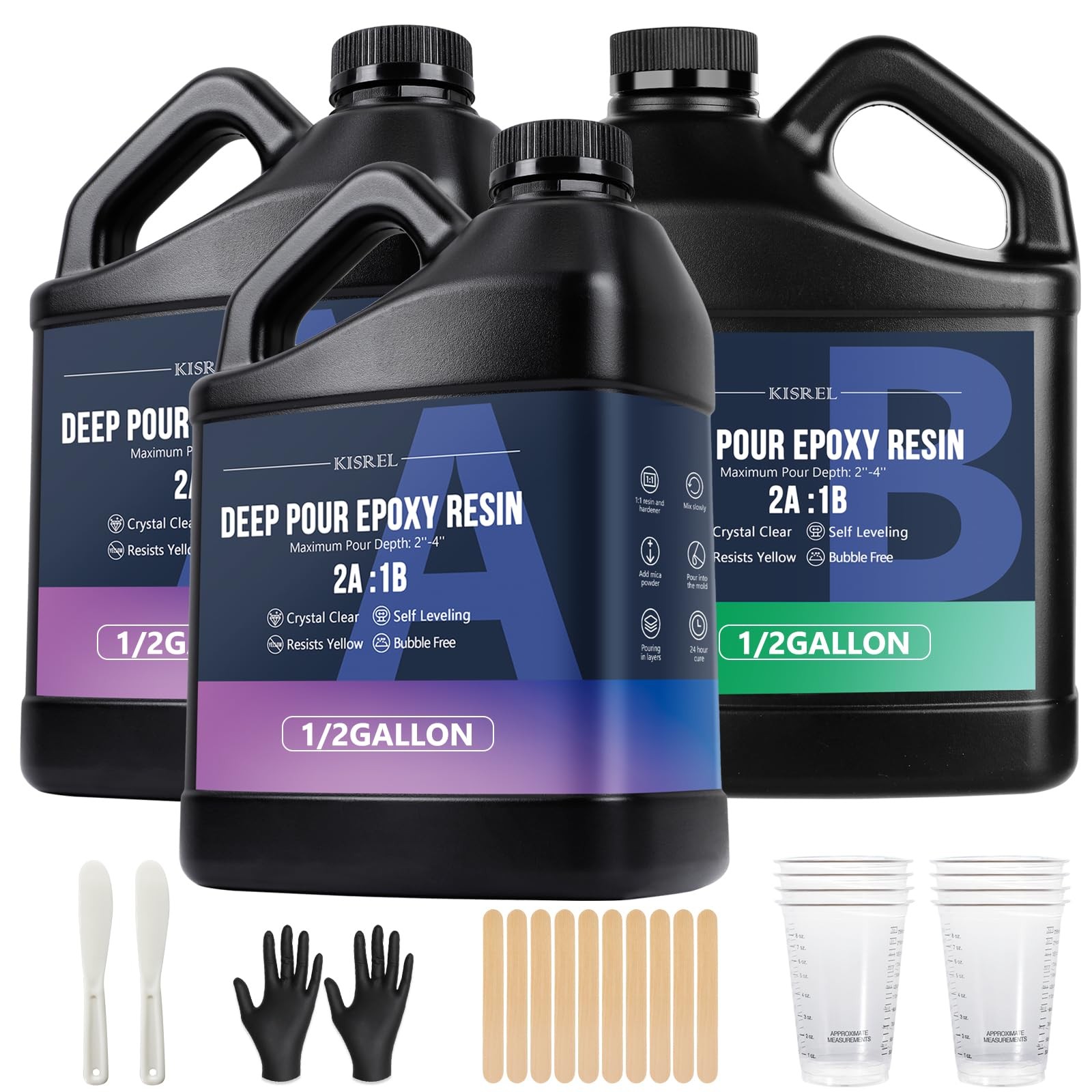 Deep Pour Epoxy Resin, 1.5 Gallon Resin Epoxy Kit (2:1) for 2-4 Inch Pour Dep…