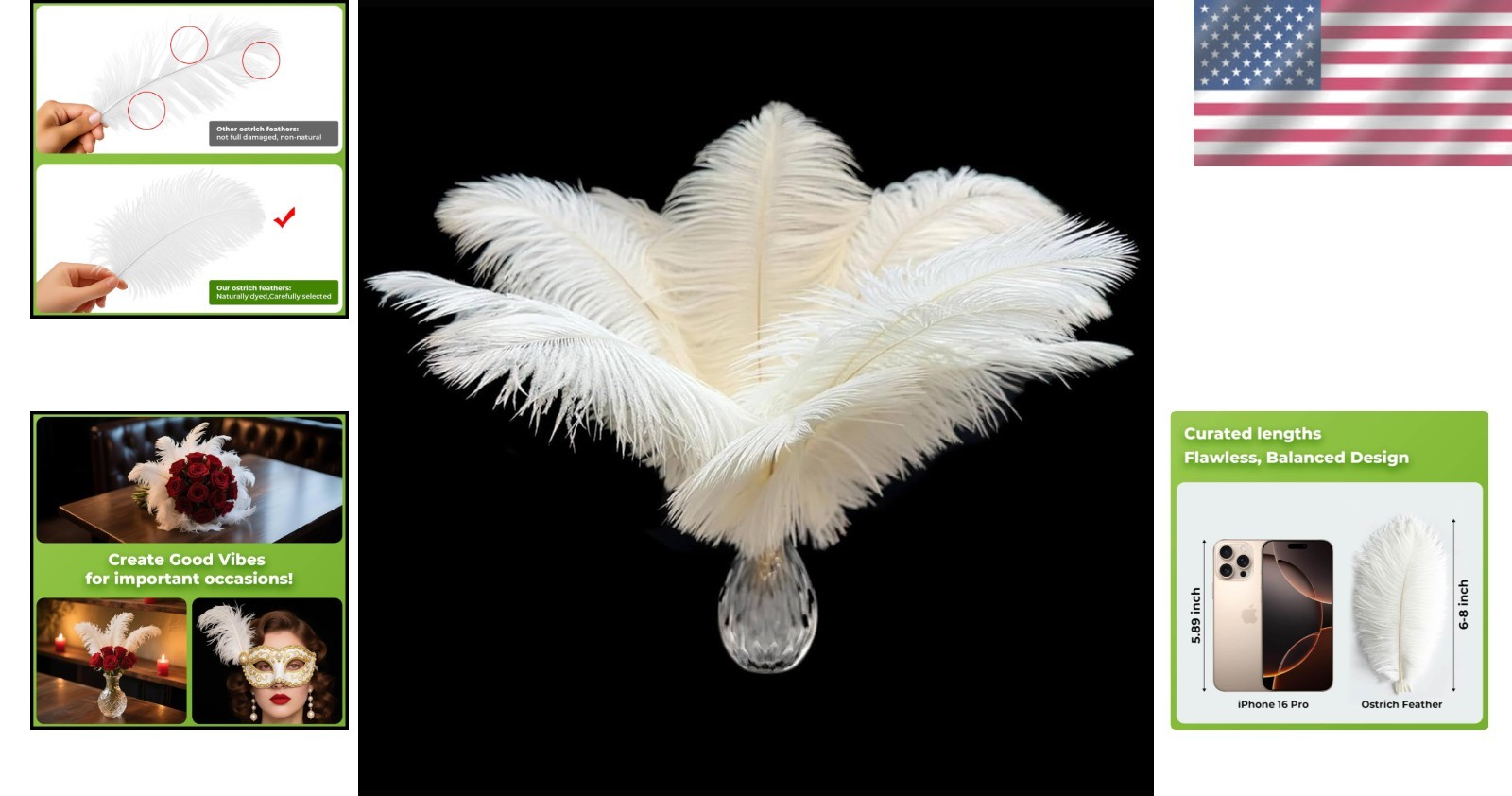 Bulk 20 Pcs Natural Cruelty-Free White Ostrich Feathers for Wedding Centerpieces