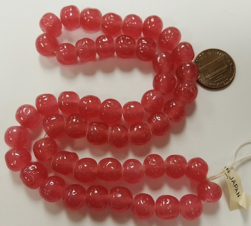 50 VINTAGE JAPANESE CHERRY BRAND GLASS DARK PINK 10mm. BAROQUE ROUND BEADS 4590T