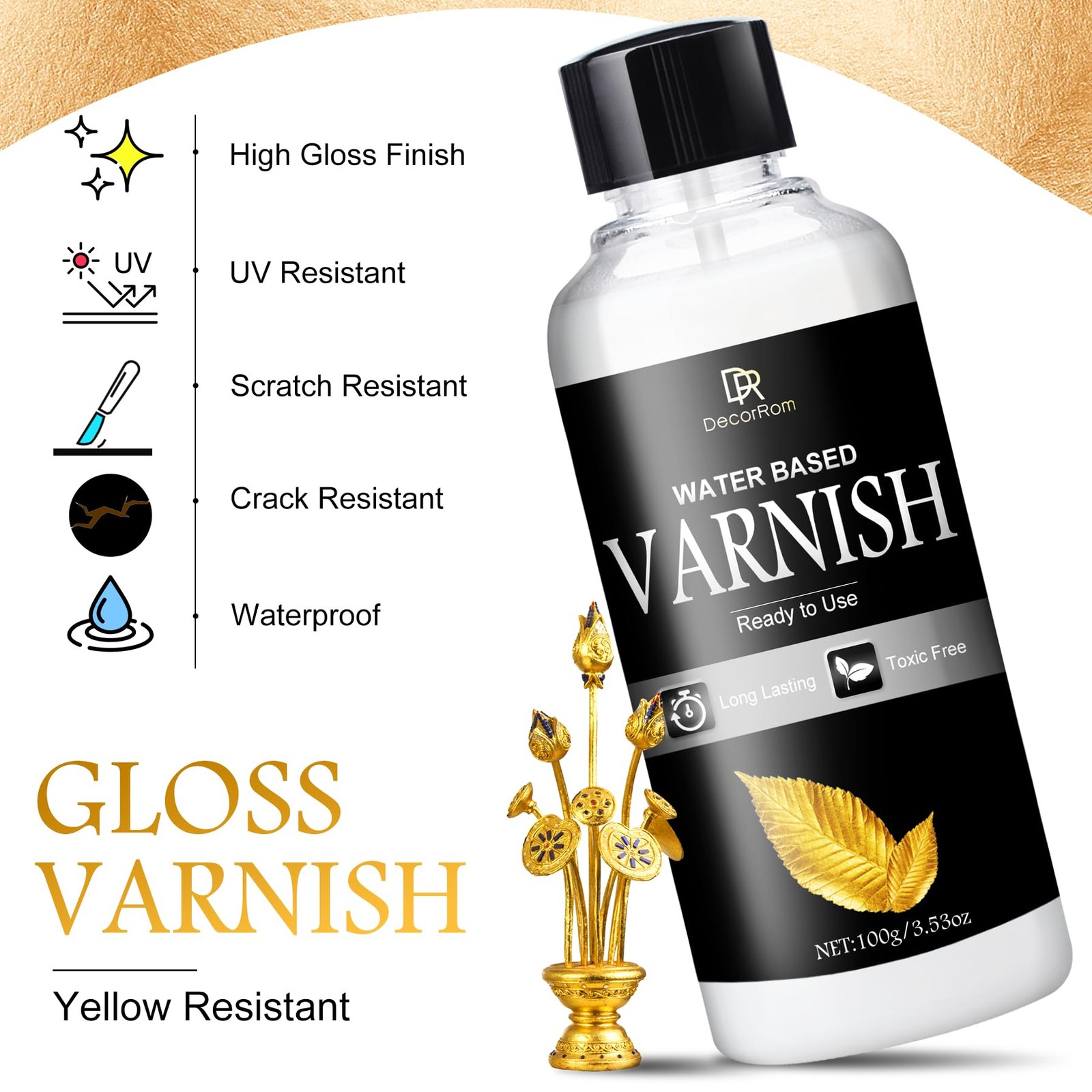 Gold Leaf Gilding Adhesive Kit – 2 x 3.5oz Water-Based Adhesive & Varnish wit…
