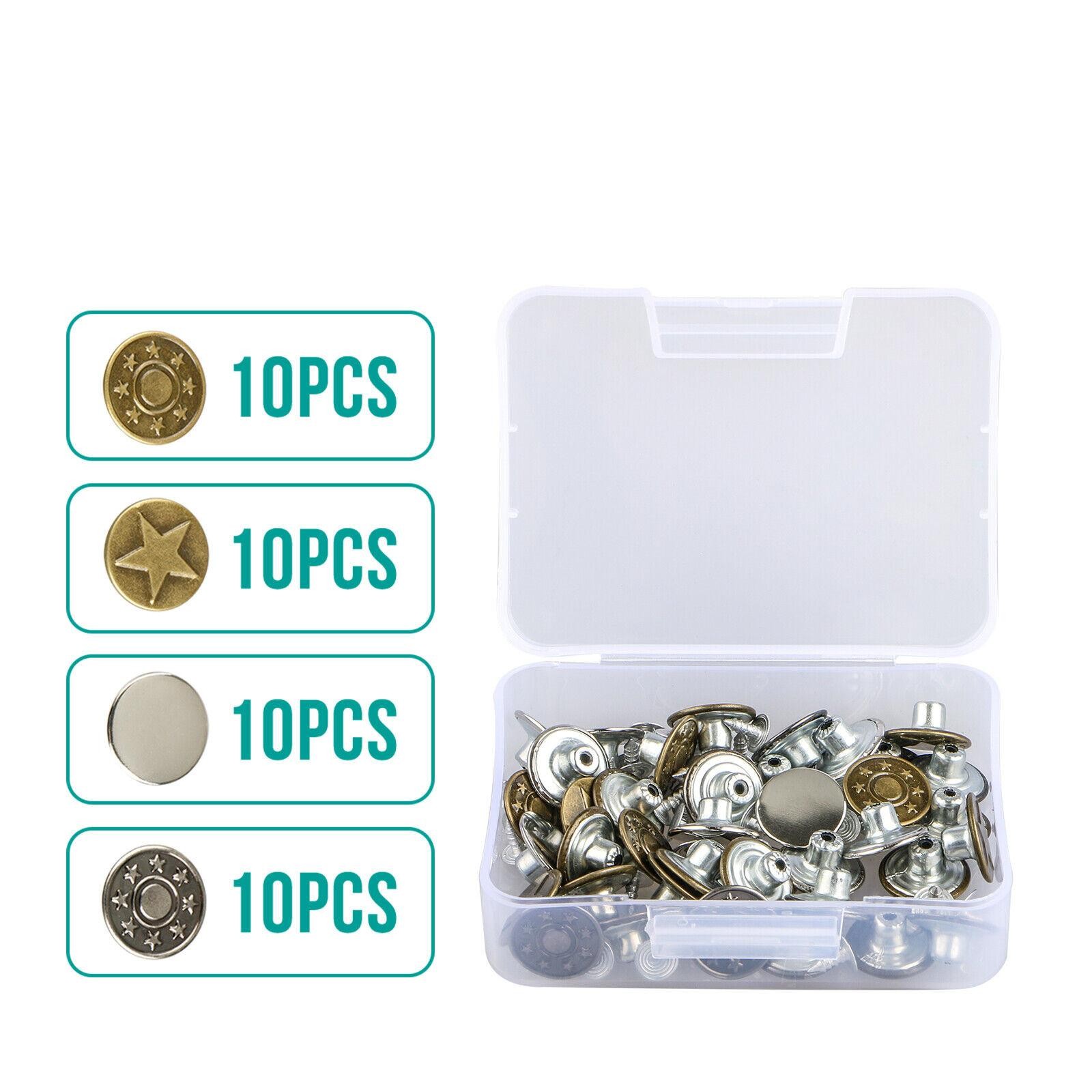 40pcs 17mm Metal Hammer on Denim Replacement Rhinestone Jeans Studs Buttons