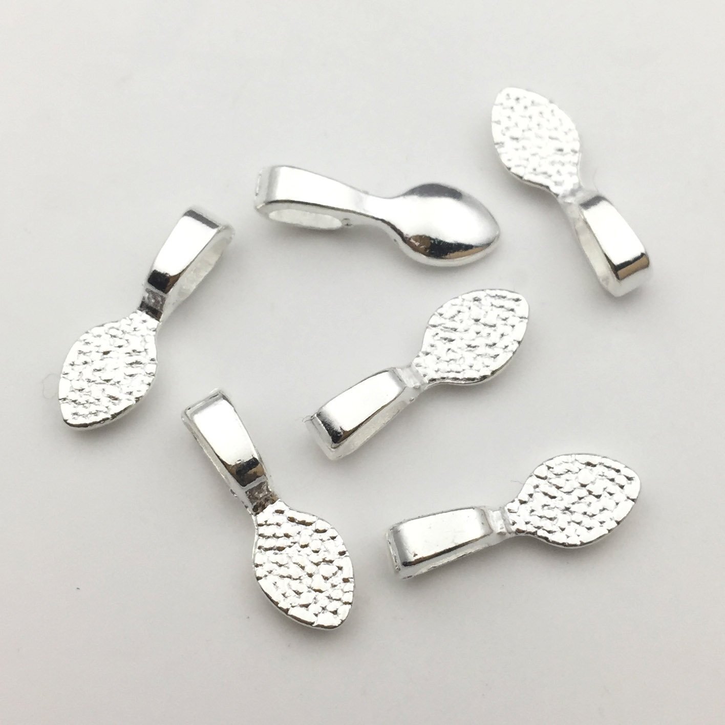 200 Shiny Silver Color Glue on Bails-Small Pendant Bails-Jewelry Bails for Penda