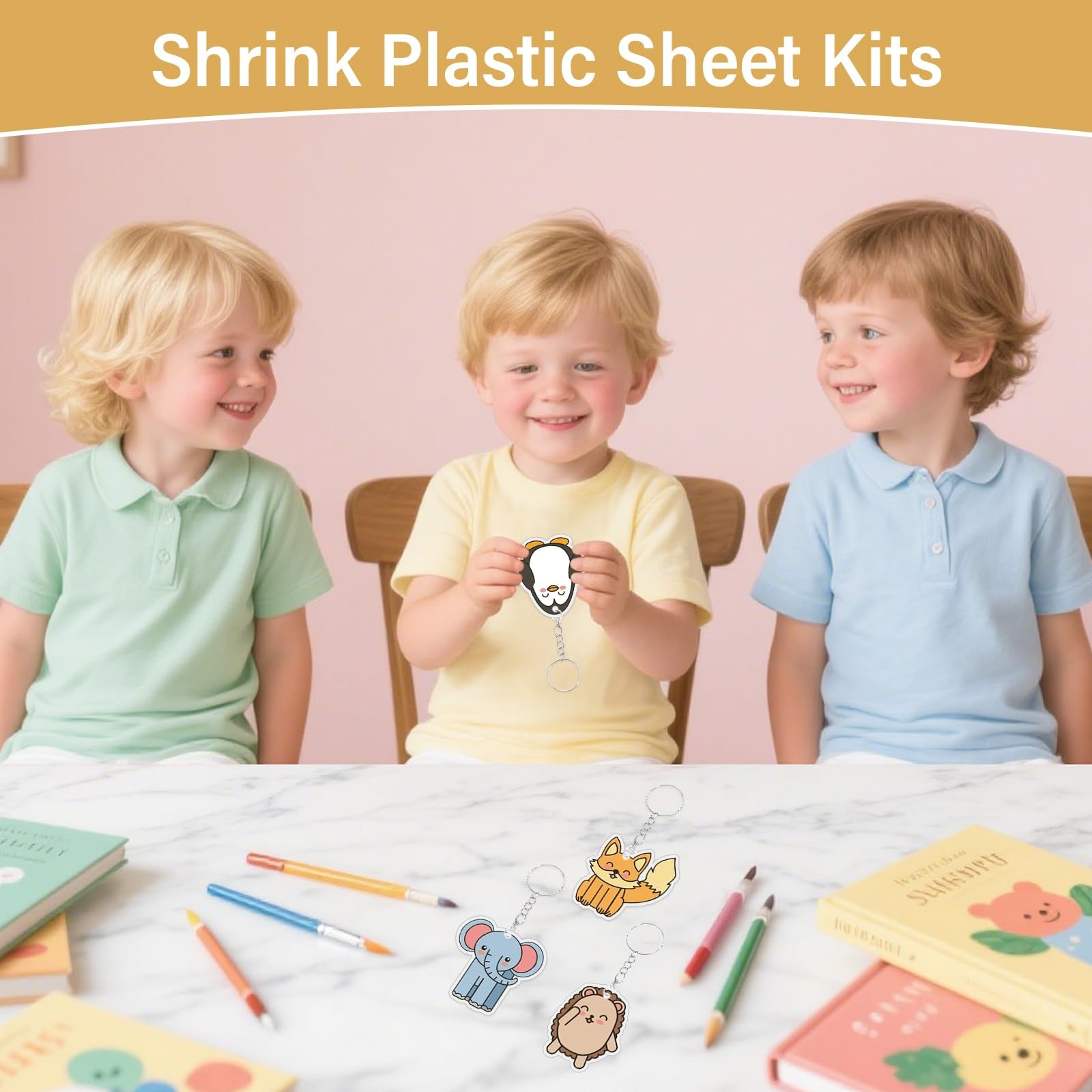 161 Pcs Shrink Paper Keychain Kit,30 Plastic 7.9 x 5.7 inches, white