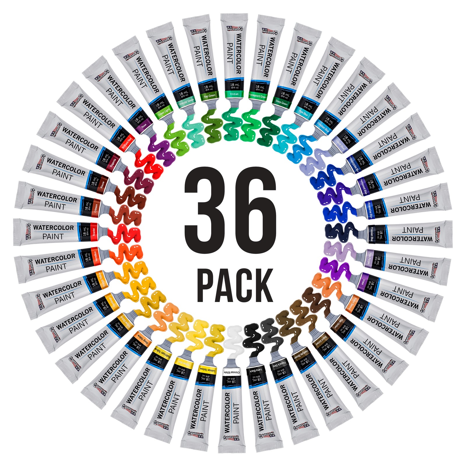 Professional 36 Color Art Watercolor Paint Set, 18ml Tubes Craft Artist Painting