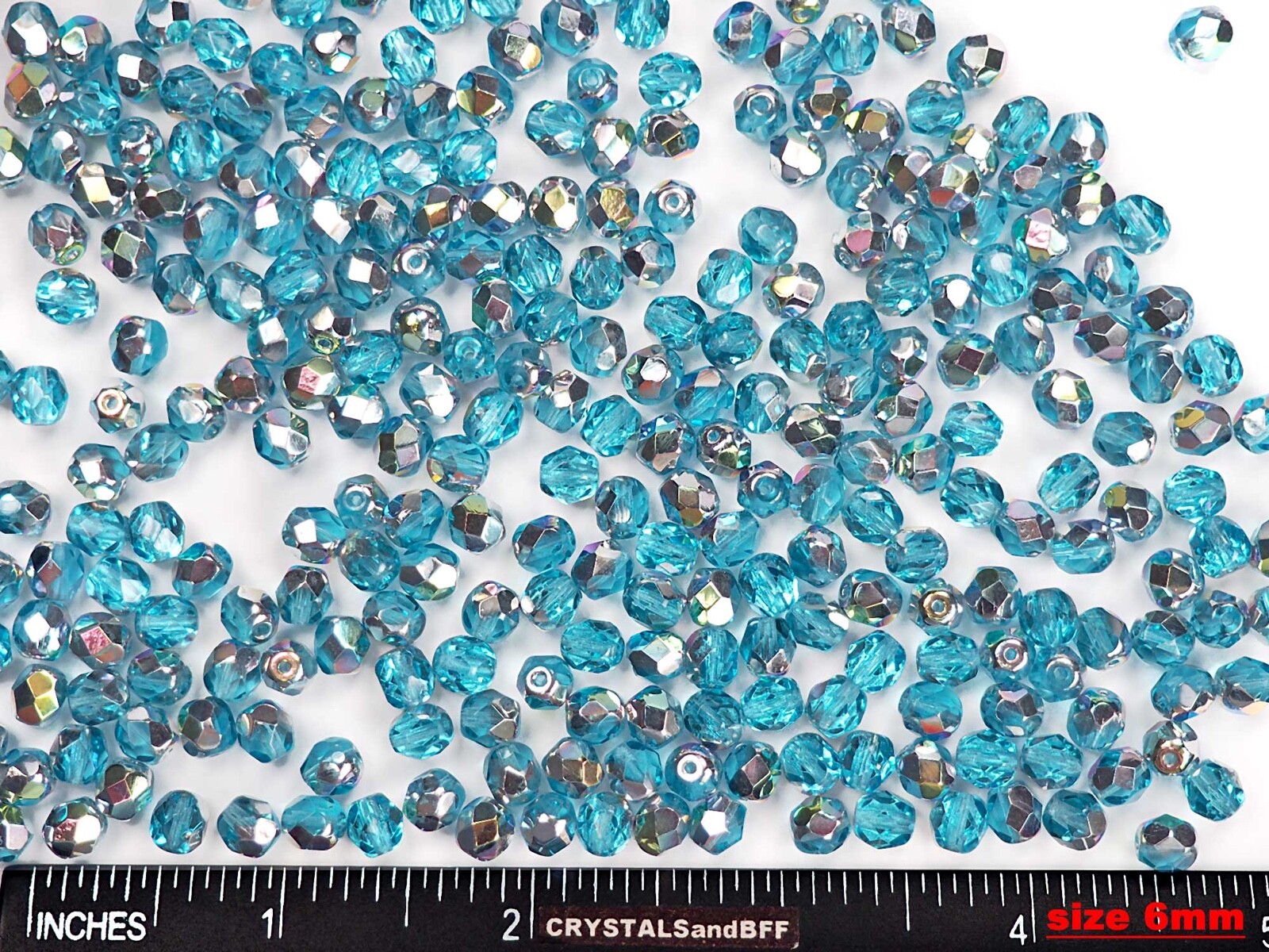 Czech Glass Fire Polished Round Faceted Beads blue Aqua VL Vitrail Light 4mm 6mm
